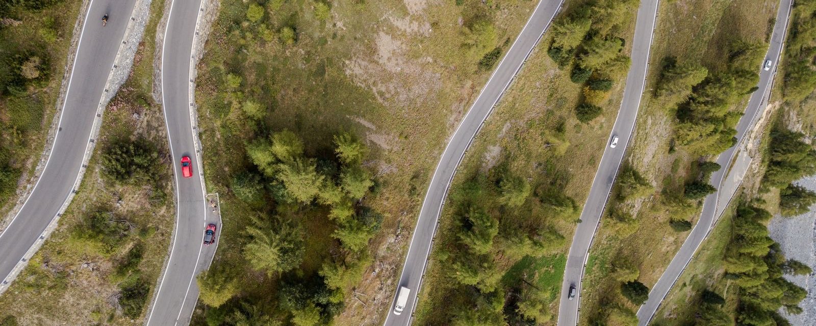 Aerial view of winding mountain roads