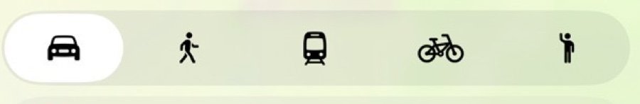 The transport picker with car, walking, transit, bicycle and airplane